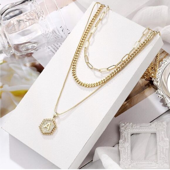 14K Plated Initial Triple Layered Necklaces - Picture 1 of 6